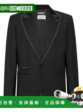 自营philipp plein羊毛/缎面运动夹克Lord Fit LS耳钉-黑色 美国