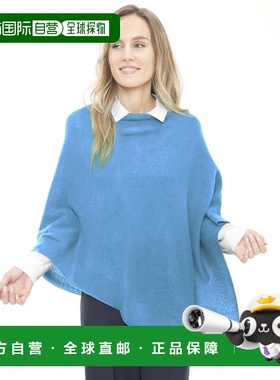 自营in2Cashmere Poncho with Textured Border - blue echo 美国