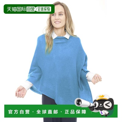 自营in2Cashmere Poncho with Textured Border - blue echo 美国