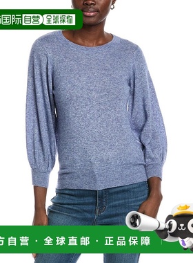 自营 autumn cashmere秋季羊绒气球袖羊绒与丝绸混纺毛衣-蓝色 美