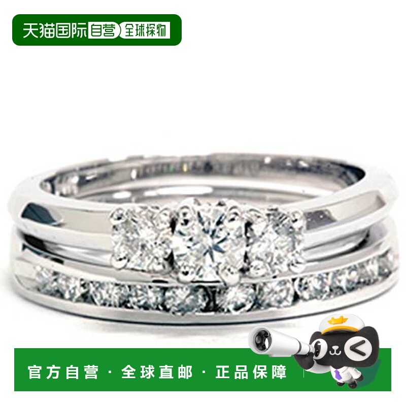 自营 pompeii31 克拉钻石订婚结婚戒指套装 3 石槽镶圆形切割单石