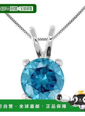 自营 vir jewels1.40 克拉蓝色钻石单石吊坠项链 14K 白金圆形和