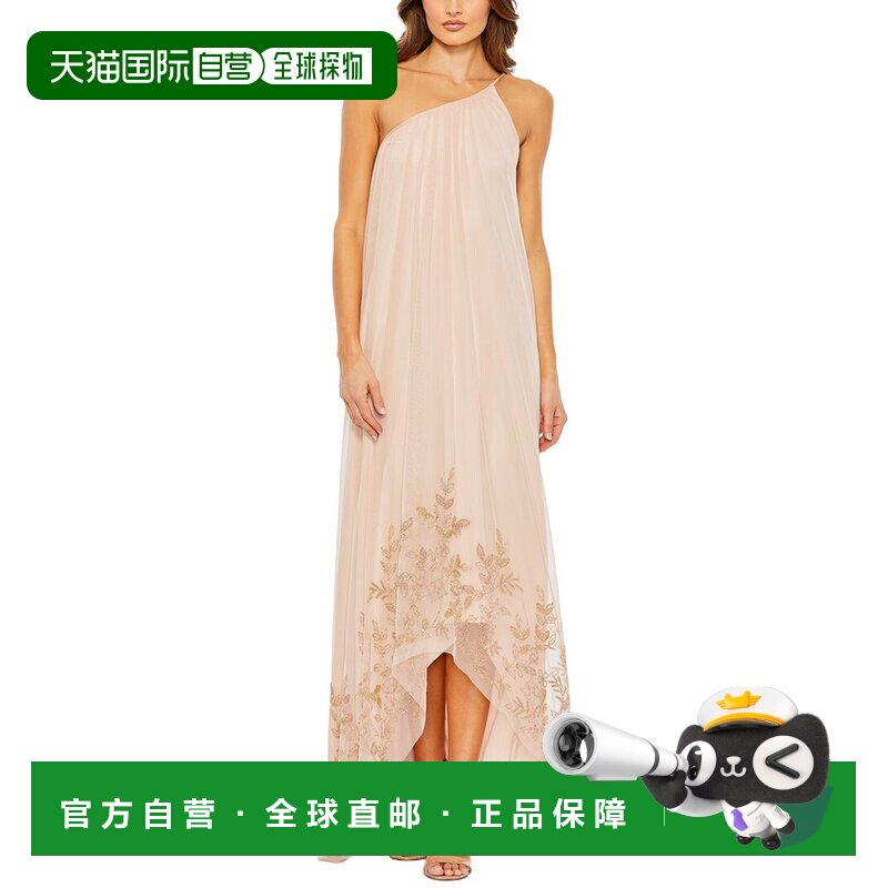 自营Mac Duggal Flowy单肩不对称珠饰礼服-粉红色 美国奥莱直发