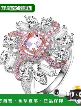 自营 GENEVIVE 纯银两色电镀立方氧化锆簇状戒指 - 粉红色 美国奥