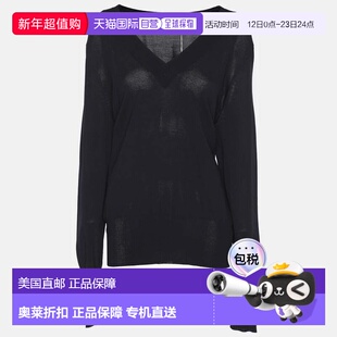 自营Marina Rinaldi Navy Blue Stretch Knit V Neck Sweater - n