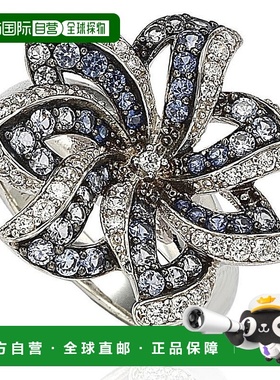 自营 Suzy Levian 蓝宝石和钻石纯银花朵戒指 - 蓝色 美国奥莱直