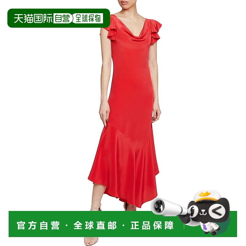 自营Santorelli Laurel Silk Flutter Sleeve Hi-Lo Silk Midi Dr