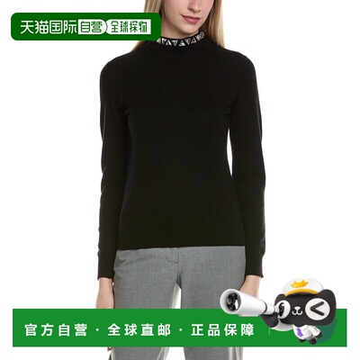 自营sofiacashmere石边立领羊毛和羊绒混纺毛衣-黑色 美国奥莱直