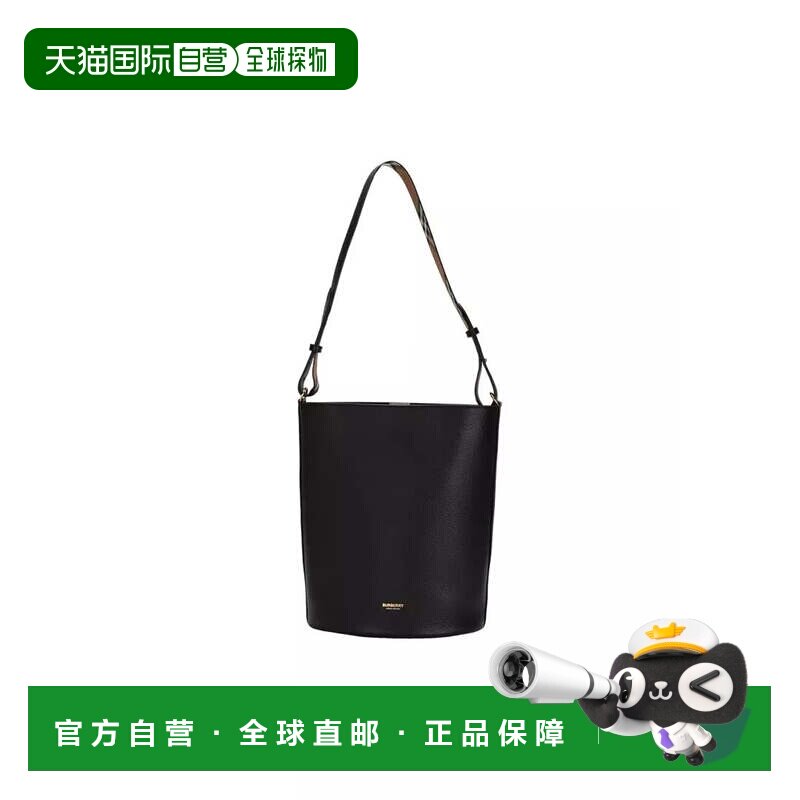 自营Burberry Burberry黑色中号皮革水桶包-黑色 美国奥莱直发