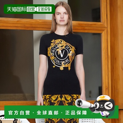 1h可退 香港直邮潮奢 versace 范思哲 女士 黑色印花 T恤 E79HAHE