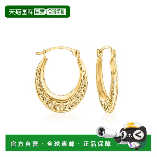 自营Ross-Simons 14kt Yellow Gold Small Greek Key Hoop Earrin