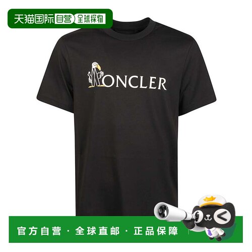 自营moncler短袖加粗Logo印花棉质t恤-黑色 美国奥莱直发