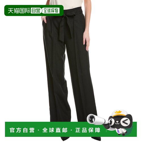 自营Vince Belted Linen-Blend Pull-On Pant - black 美国奥莱直