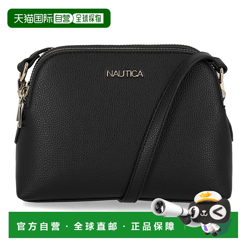 自营Nautica女式圆顶拉链斜挎包-黑色铁洗 美国奥莱直发
