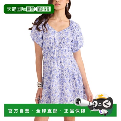自营MINKPINK Evelyn Puff Sleeve Mini Dress - blue 美国奥莱直