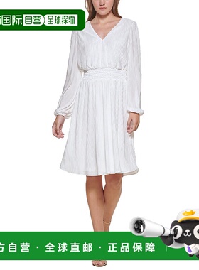 自营 Kensie 褶皱针织迷你连衣裙 - 象牙色 美国奥莱直发