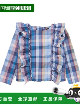 自营Tea Collection Ruffle Shoulder Plaid Top - multi 美国奥