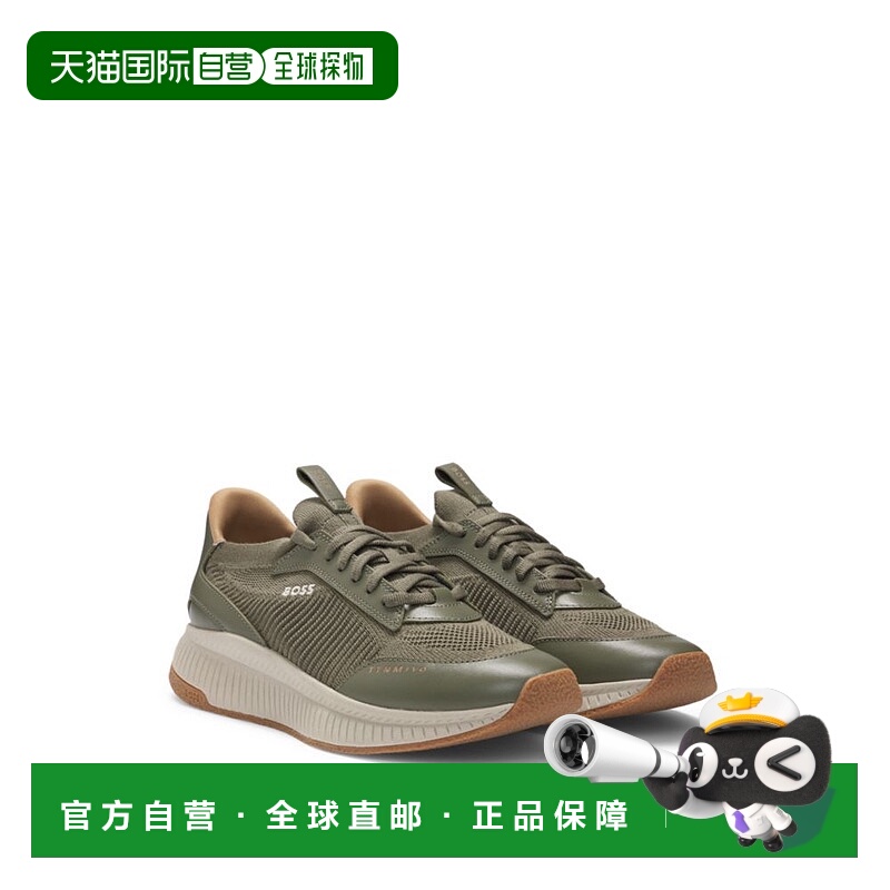 自营boss混合材质运动鞋，鱼骨鞋底和标志性细节-深绿色 美国奥莱