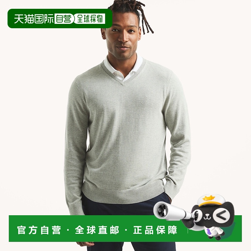 自营 Nautica男式Navtech V领毛衣-灰色麻灰色 美国奥莱直发