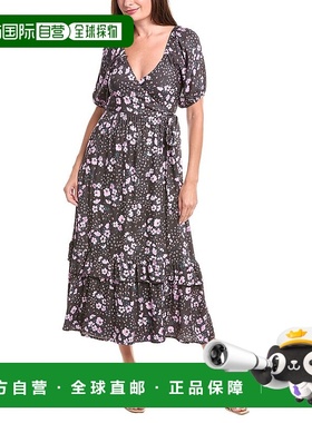 自营 saltwater luxe盐水奢华泡泡袖裹身Midi连衣裙-紫色 美国奥