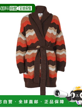 自营m missoniChevron-Patterned Belted Cardigan - brown multi