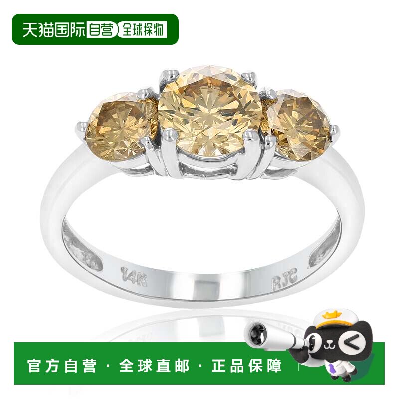 自营 vir jewels2 克拉 3 石圆形香槟钻石订婚戒指 14K 白金 - 白