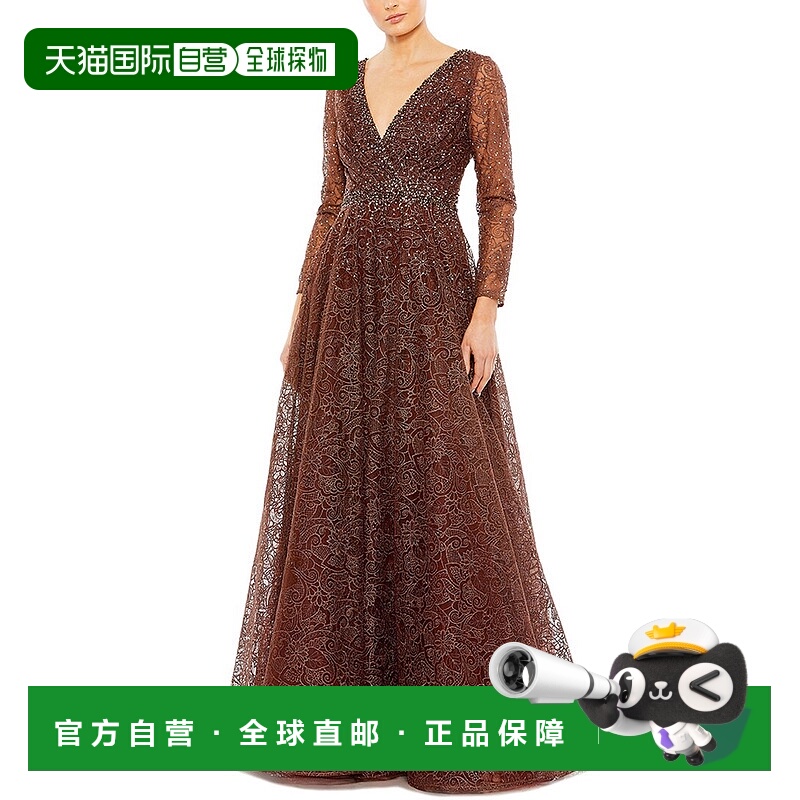 自营 Mac Duggal装饰幻影A线礼服-棕色 美国奥莱直发新款长裙