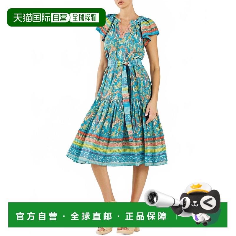 自营current airBriony Tiered Midi Modern Boho Dress In Blue