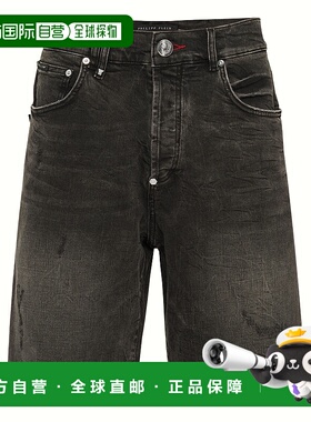 自营 philipp plein牛仔短裤Formentera骷髅-rushgrey 美国奥莱直