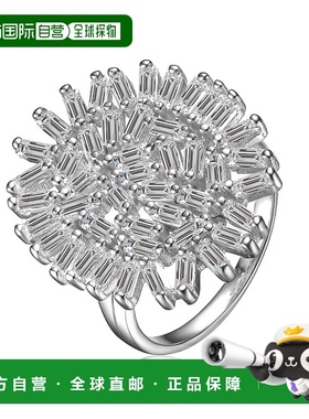 自营 genevive 白色立方氧化锆花形设计纯银戒指 - 银 美国奥莱直