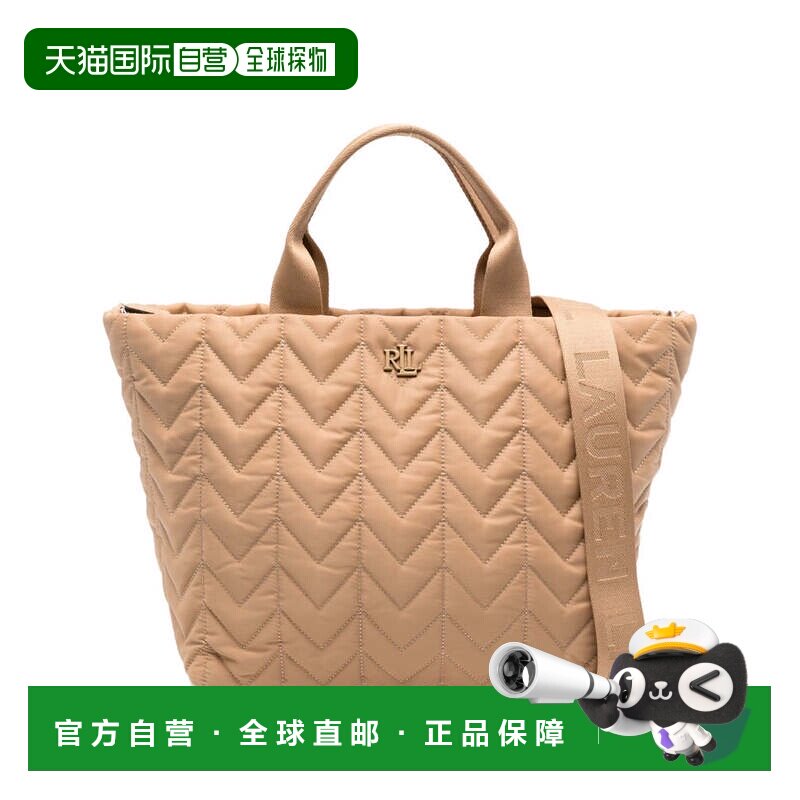 自营lauren ralph lauren特大号绗缝手提包，双手柄，棕色压花表