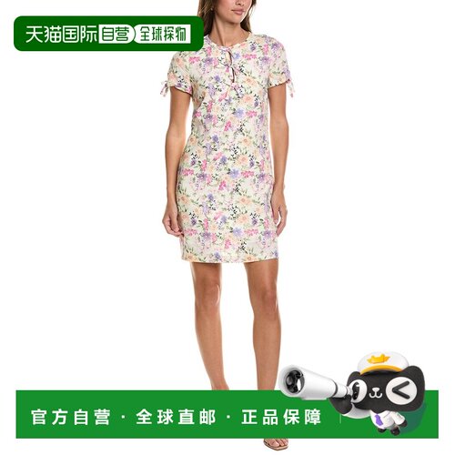 自营CeCe蝴蝶结装饰钥匙孔亚麻混纺迷你连衣裙-米色 美国奥莱直发