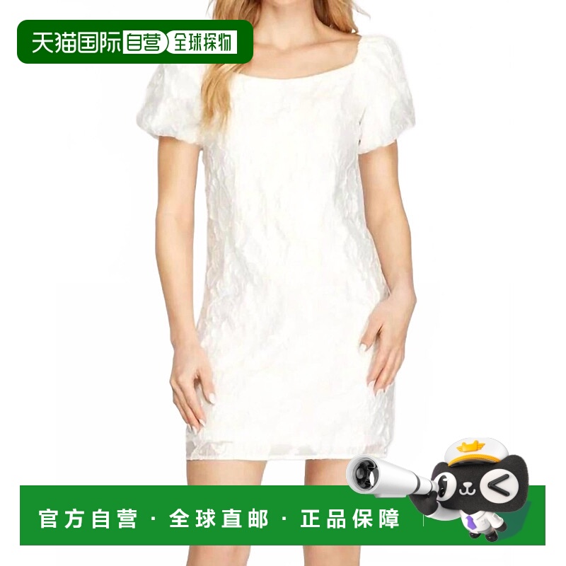 自营she + skyShort Puff Sleeve Woven Jacquard Dress In Off W