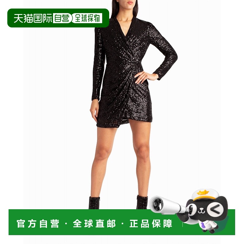 自营 nicole miller亮片仿裹身 Molly 连衣裙，采用非常黑色的亮
