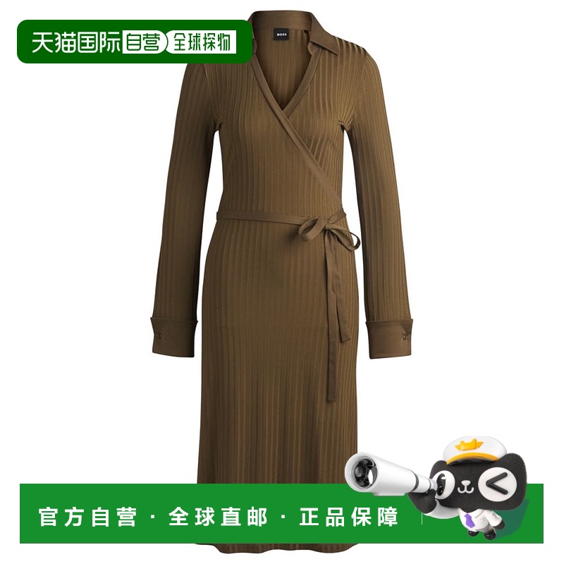 自营 bossWrap dress in lustrous ribbed jersey - light brown