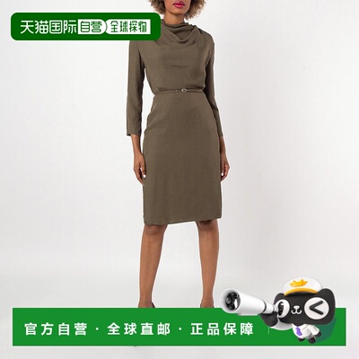 自营Bally Military Green Cowl-Neck Belted Midi Dress - milit