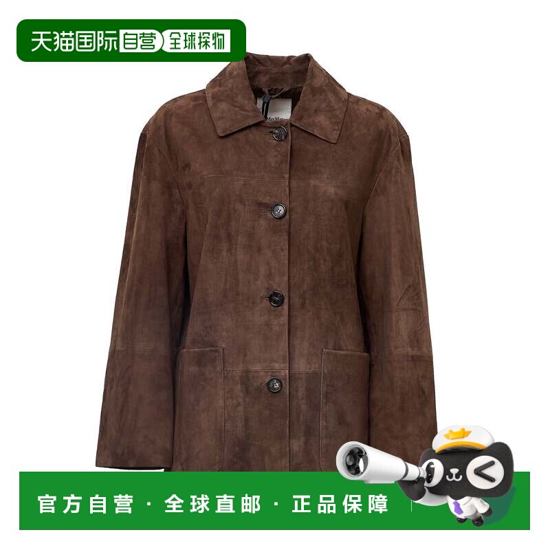 自营max mara羊皮麂皮夹克，搭配牛角纽扣和丝质衬里-黑色 美国奥