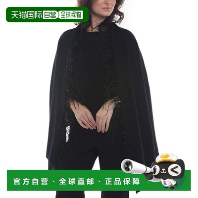 自营incashmereCashmere Blend Ostrich Feather Trim Shawl - bl