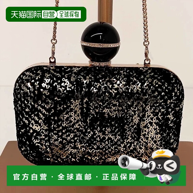 自营 jimmy choo女式丝绒亮片云手包，黑色 美国奥莱直发手拿包