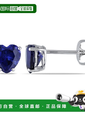 自营 mimi & max1 4/5 CT TGW 10K 白金心形创造蓝色蓝宝石耳钉 -