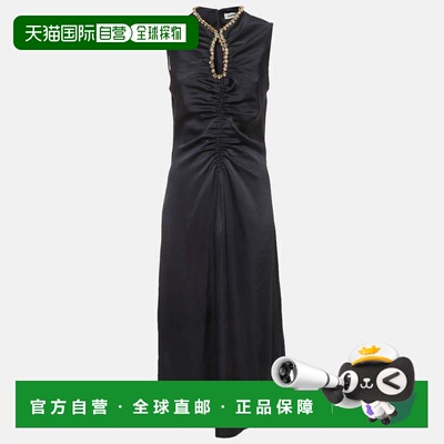 自营Sandro Navy Blue Satin Rhinestone Midi Dress - blue 美国