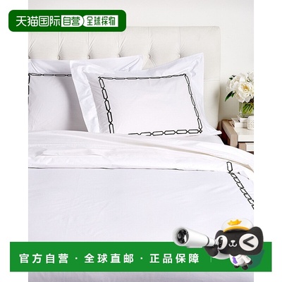 自营Dea意大利Linens Prato刺绣羽绒被套装-白色/黑色 美国奥莱直