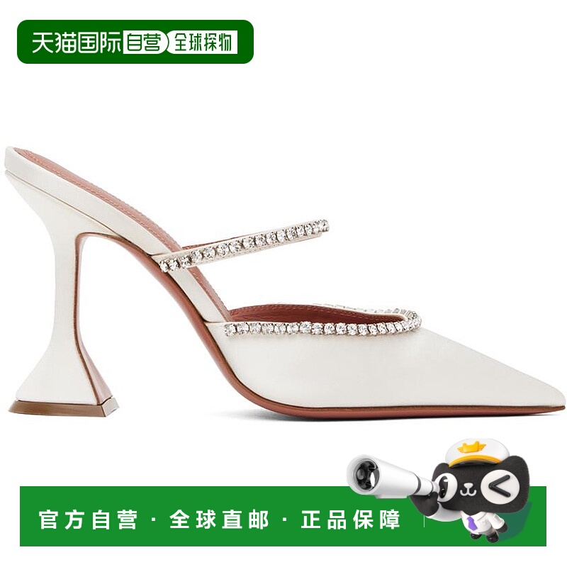 【美国直邮】Amina Muaddi|白色 Gilda 穆勒高跟鞋拖鞋