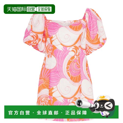 自营Rhode 女士 Dali 泡泡袖迷你连衣裙，粉色装饰冲浪 - pink de