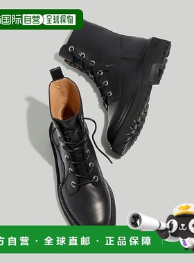 自营Madewell The Rayna NG667-001女式美国5.5码黑色皮革系带靴Z