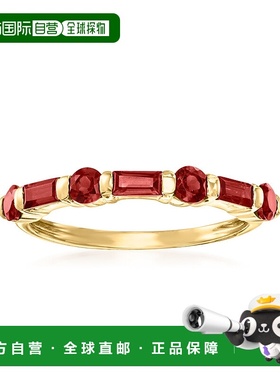 自营 14 克拉黄金 Ross-Simons 长方形和圆形石榴石戒指 红色 美