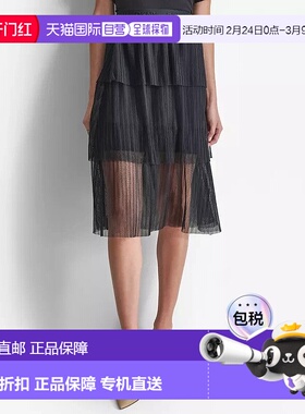 自营Dkny P4GG7XVT Skirt Women's Black Tiered Plisse Sheer El