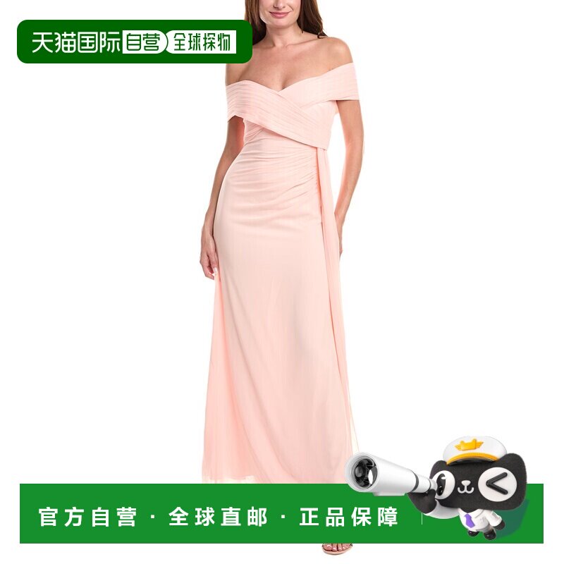 自营 Badgley Mischka露肩裹身连衣裙-粉红色 美国奥莱直发长裙