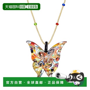 自营Ross-Simons 意大利多色穆拉诺玻璃蝴蝶吊坠项链 18kt 金镀在