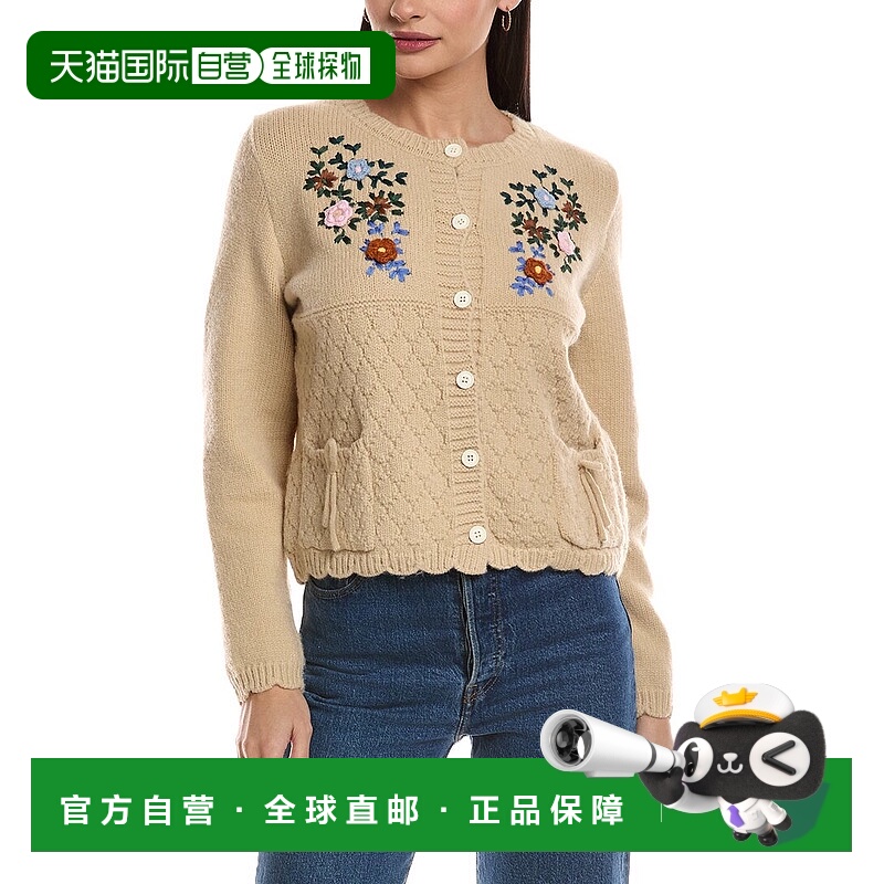 自营Oat New York Floral Embroidered Cardigan - beige 美国奥